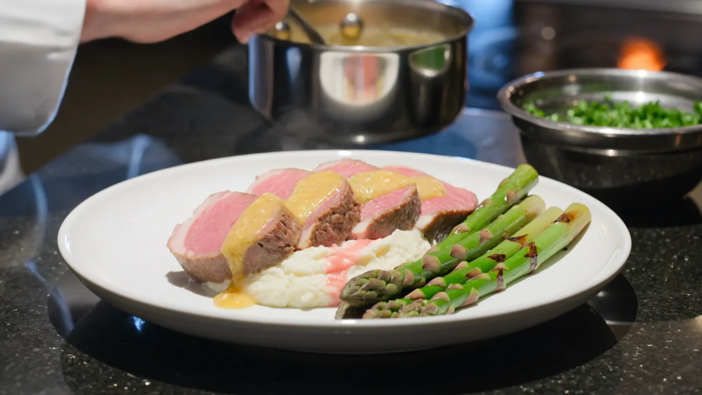 A chef plating an elegant meal